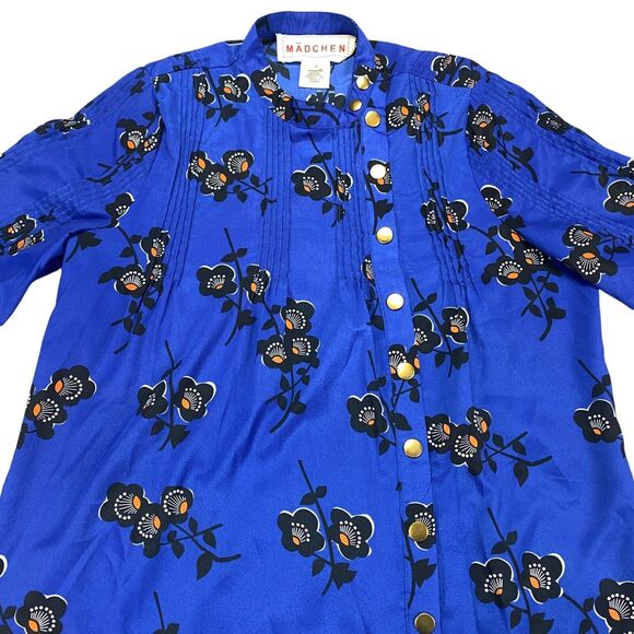 Madchen Tunic Dress Women's Size 8 Blue Floral Pleated Asymmetrical Snap Front - Picture 10 of 16